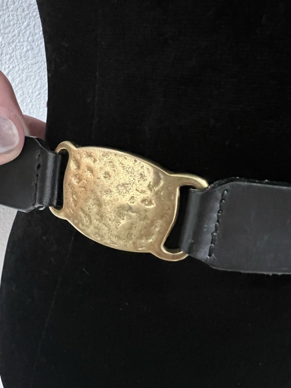 Vintage Style Leather Belt Gold Buckle Hammered Panel Belt Boho Chic - Picture 4 of 6